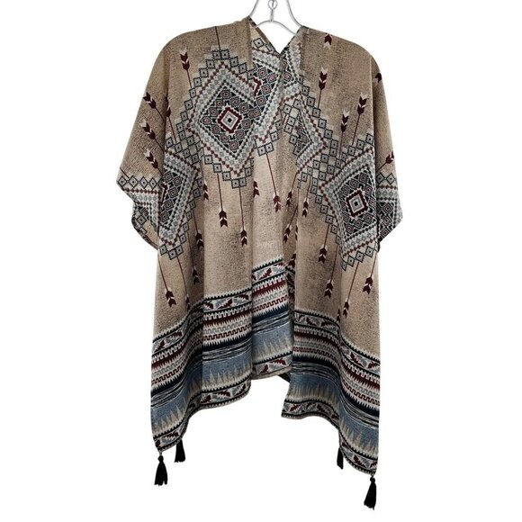 Illa Illa Women's Open Front Aztec Print Kimono Size Small Tassels - Picture 1 of 8